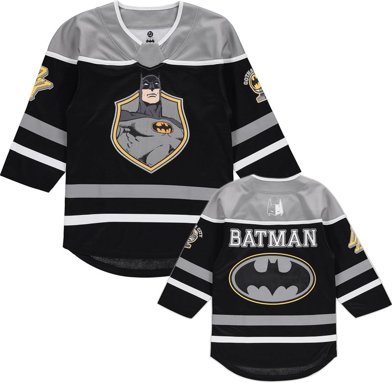 DC Comics Batman Boys 4-20 Long Sleeve Hockey Jersey Black/Grey - Image 1
